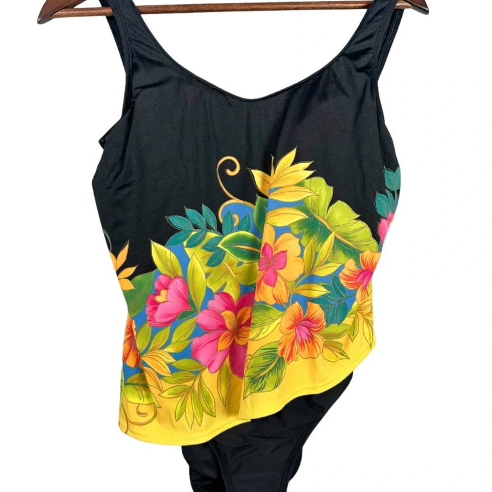 Amoena Swimsuit One Piece Swimsuit Black Floral Size 8